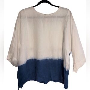 J Jill Pure Jill linen White & Blue Ombré Boxy Oversize Top Women Sz Med